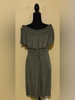 BCBGMaxAzria Olive Green Draped Dress with Tag